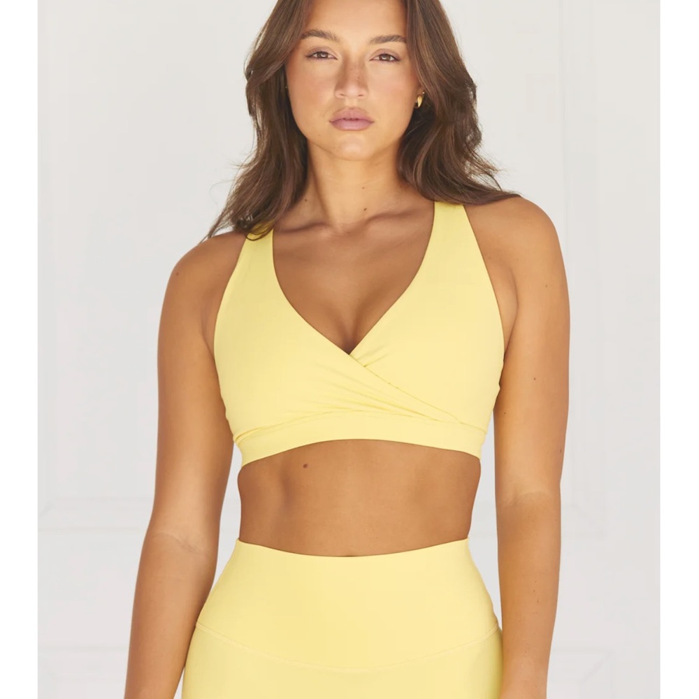 Yellow Wrap Sports Bra and shorts set